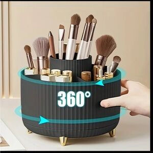 1pc 360° Rotating Makeup Brush Holder - Spacious 5-Compartment Organizer